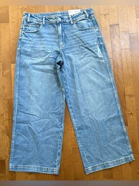 American Eagle Dreamy Drape Low-Rise Baggy Wide Leg Crop Jeans Medium Indigo